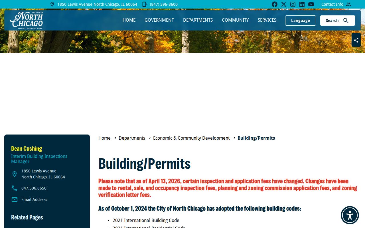 North Chicago Building Department permit and address record page